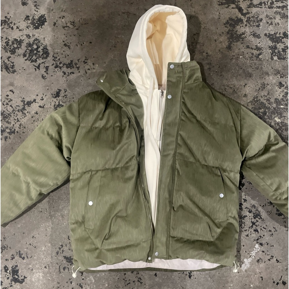 Rare Moon song founder puffer jacket olive green with hood size l/g